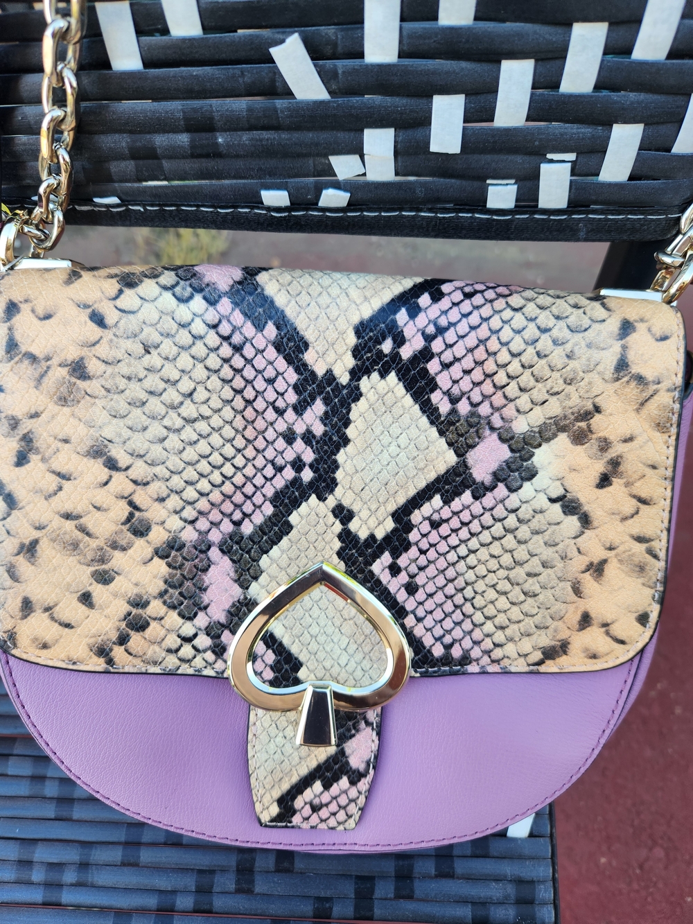 Kate Spade Snake-Print & Lilac Purple Crossbody Bag with Spade Clasp NWT